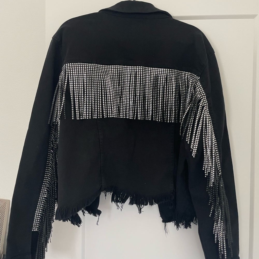 Custom Rhinestone Fringe Denim Jacket